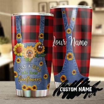 Girl Loves Sunflower Cute Overalls Dungarees Steel Tumbler Sunflower Tumbler Gift For Sunflower Lover Sunflower Presentgift For Her - Thegiftio UK