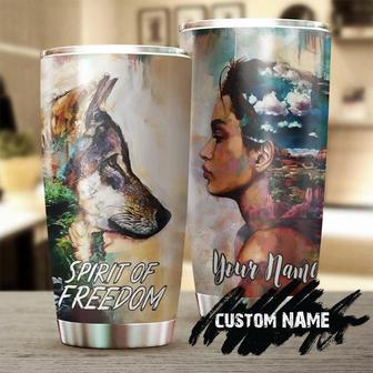 Gift For Her For Him, Girl Wolf Spirit Of Freedom Personalized Name Stainless Steel 20oz Tumbler, Wolf Lover Tumbler Birthday Gift, Unique Present - Thegiftio UK