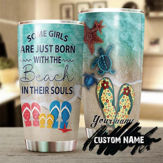 Girls Born With Beach In Souls Turtle Flip Flop Personalized Tumblerturtle Presentunique Tumblerbirthday Christmas Gift For Turtle Lover - Thegiftio UK
