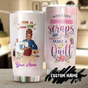 Girls Loves Quilting Personalized Steel Tumbler Sewing Tumbler Birthday Gift Gift For Women Sewing Gift Sewer Present - Thegiftio UK