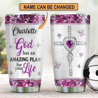 God Has An Amazing Plan For Your Life Elegant Personalized Cross Stainless Steel Tumbler - Thegiftio UK