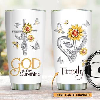 God Is My Sunshine Classic Personalized Sunflower And Cross Stainless Steel Tumbler - Thegiftio
