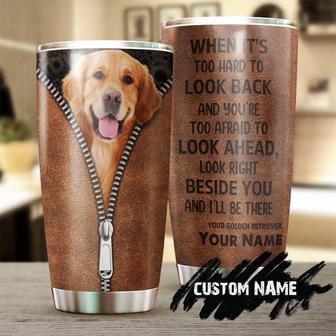 Gift For Dog Mom, Dog Lover Stainless Steel Tumbler Cup 20oz, Golden Retriever Sunflower When Its Too Hard To Look Back Personalized Tumbler sunflower, gift For Dog Lover Dog Mom from Son Daughter Husband - Thegiftio UK
