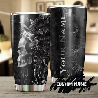 Gothic Butterfly Native American Skull Personalized Tumblerskull Tumblerskull Birthday Gift Christmas Gift Mother'S Day Gift - Thegiftio