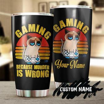 Grumpy Cat Gaming Because Murder Is Wrong Personalized Tumblercat Tumbler Gift For Cat Mom Cat Dad Gift For Cat Lover Game Player Gamer - Thegiftio UK