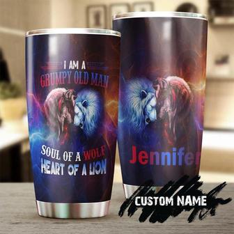 Grumpy Old Man Soul Of Wolf Heart Of Lion Personalized Tumbler Wolf Lover Tumbler Birthday Gift Gift For Him For Dad Unique Present - Thegiftio UK