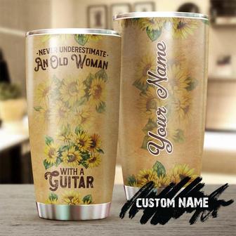 Guitar Grandma Never Underestimate An Old Woman With A Guitar Sunflower Funny Personalized Tumblerbirthday Gift Christmas Gift For Grandma - Thegiftio UK