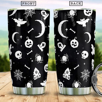 Halloween Moon Sky Background Witch Boo Ghost Scary Pumpkin Trick Or Treat Halloween Stainless Steel Tumbler - Thegiftio