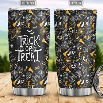 Halloween Pattern Black Background Witch Boo Ghost Scary Pumpkin Trick Or Treat Halloween Stainless Steel Tumbler - Thegiftio UK