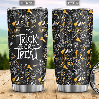 Halloween Pattern Black Background Witch Boo Ghost Scary Pumpkin Trick Or Treat Halloween Stainless Steel Tumbler - Thegiftio