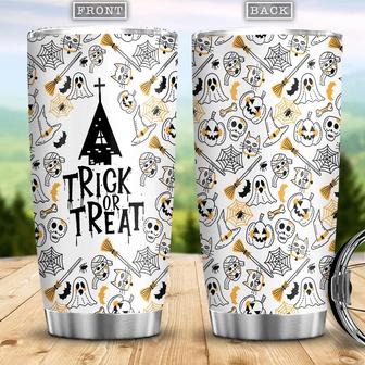 Halloween Pattern White Background Witch Boo Ghost Scary Pumpkin Trick Or Treat Halloween Stainless Steel Tumbler - Thegiftio UK