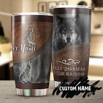 Hello Darkness Wolf Howling Leather Style Personalized Tumbler Wolf Lover Tumbler Birthday Gift Gift For Her For Him Unique Present - Thegiftio UK