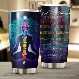 Stainless Steel Tumbler 20oz, Gift For Yoga Women, Hexagram Seven Chakra Tapestry Meditation I Understand I See I Feel Travel Tumbler, Yoga Tumbler Birthday Gift For Her - Thegiftio UK