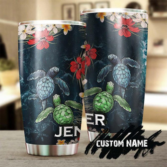 Hibiscus Baby Turtle Personalized Tumblerturtle Presentunique Tumblerbirthday Christmas Gift For Turtle Lover - Thegiftio UK