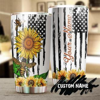 Hippie American Flag Sunflower Bee Personalized Tumblerboho Hippie Tumblerhippie Gypsy Bohemian Gift For Hersunflower Gift For Bee Lover - Thegiftio UK
