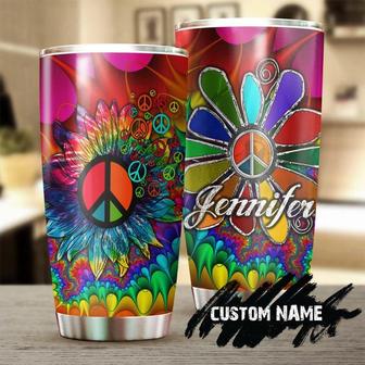 Gift For Women Wife Mom Grandma Girlfriend, Hippie Colorful Sunflower Peace Lover Freedom Personalized Stainless Steel 20oz Tumbler, boho hippie Gypsy Bohemian Gift For Her sunflower Gift - Thegiftio UK