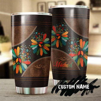 Hippie Flower Freedom Peace Vintage Leather Style Personalized Tumblerboho Hippie Tumblerhippie Gypsy Bohemian Gift For Hergift For Him - Thegiftio UK