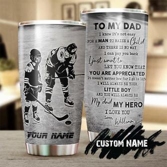 Hockey Dad My Hero Personalized Tumblerbirthday Christmas Father'S Day Gift For Softball Dad From Ice Hockey Son - Thegiftio UK