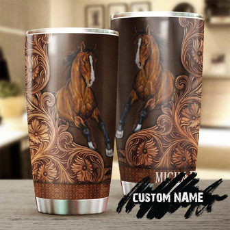 Gift For Her Gift For Him, Horse Flower Wood Style Personalized Stainless Steel 20oz Tumbler gift For Horse Lover Horse Rider Horseman - Thegiftio
