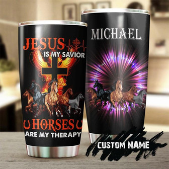 Horses Are My Therapy God Is My Savior Personalized Tumblergift For Horse Lover Horse Ridergift For Her - Thegiftio UK