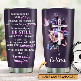 I Can Only Imagine Beautiful Personalized Floral Cross Stainless Steel Tumbler - Thegiftio UK