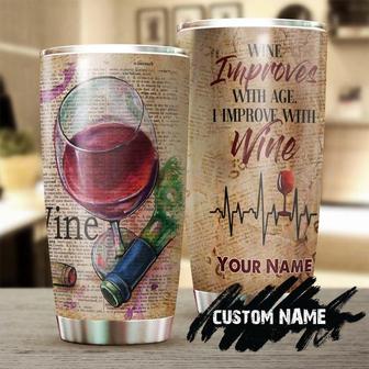 Gift For Her Gift For Him, I Improve With Wine Personalized Stainless Steel 20oz Tumbler Wine Lover Tumbler Birthday Gift - Thegiftio UK