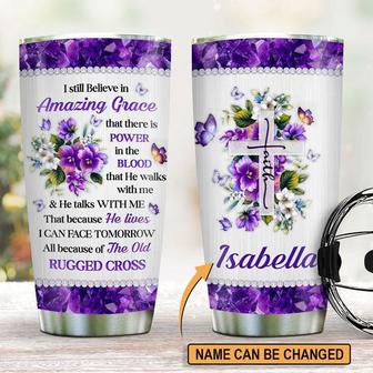 I Still Believe In Amazing Grace Fancy Personalized Foral Cross Stainless Steel Tumbler - Thegiftio