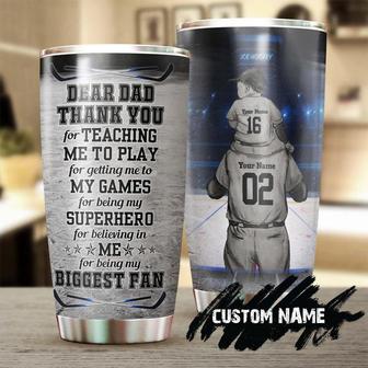 Ice Hockey With Your Daddy Biggest Fan Personalized Tumblerbirthday Christmas Father'S Day Gift For Softball Dad From Ice Hockey Son - Thegiftio UK