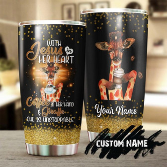Jesus Coffee And Giraffe She Is Unstoppable Catholic Christian Personalized Coffee Tumblerbirthday Christmas Gift For Coffee Lover For Her - Thegiftio