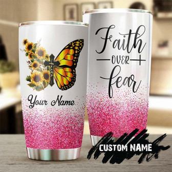 Jewelry Butterfly Cross Faith Over Fear Personalized Tumblerbirthday Christmas Gift For Jesus Lover Catholic Christians - Thegiftio UK