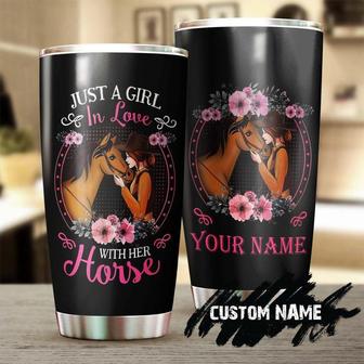 Just A Girl In Love With Her Horse Floral Personalized Tumblergift For Horse Lover Horse Ridergift For Her - Thegiftio UK