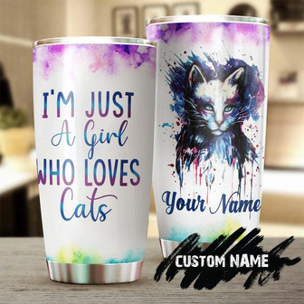 Custom Gift For Cat Mom, Just A Girl Who Loves Cat Tie Dye Personalized Stainless Steel Tumbler 20oz Tumbler, cat Tumbler gift For Cat Lover, cat Day Gift, mother'S Day Gift present - Thegiftio UK