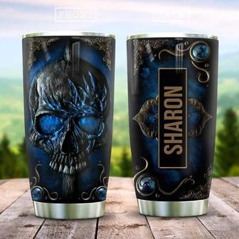 Leather Style Blue Skull Personalized Stainless Steel Tumbler - Thegiftio UK