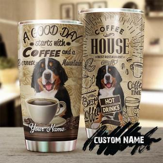 Custom Gift For Dog Dad, Love Bernese Mountain Dog And Coffee Personalized Stainless Steel 20oz Tumbler Gift For Mountain Dog Mom Mountain Dog Dad gift For Gift For Coffee Lover - Thegiftio UK