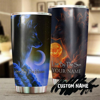 Love By The Moon Live By The Sun Personalized Steel Tumbler Wolf Lover Tumbler Birthday Gift Gift For Her For Him Unique Present - Thegiftio