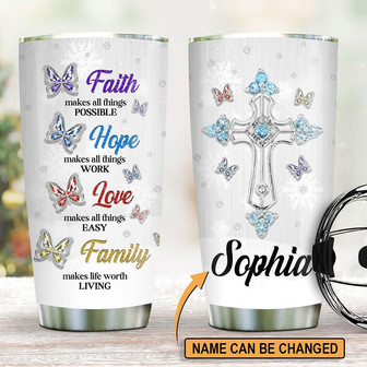 Lovely Personalized Cross Stainless Steel Tumbler Faith Makes All Things Possible - Thegiftio UK