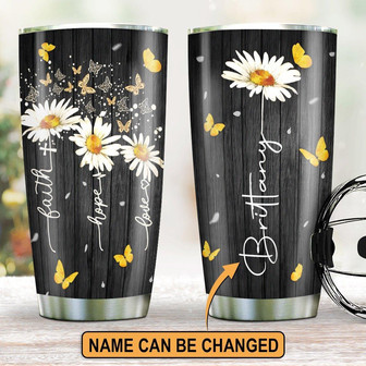 Lovely Personalized Daisy Stainless Steel Tumbler Faith Hope Love - Thegiftio