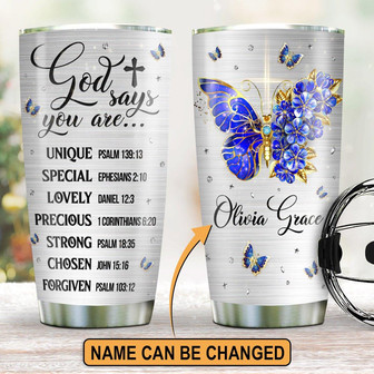 Lovely Personalized Floral Butterfly Stainless Steel Tumbler God Says You Are Unique - Thegiftio