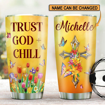 Lovely Personalized Floral Cross Stainless Steel Tumbler Trust God And Chill - Thegiftio UK