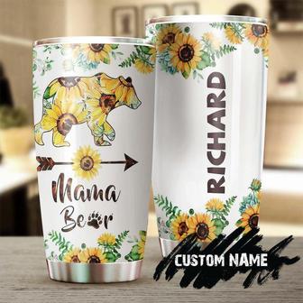 Gift For Mom, Mama Bear Stainless Steel 20oz Custom Name Tumbler, Sunflower Arrow Personalized Tumbler birthday Gift Christmas Gift Mother's Day From Son Daughter - Thegiftio UK