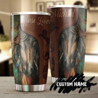 Native American Horse Boho Hippie Leather Style Personalized Tumblergift For Horse Lover Horse Rider Horsemangift For Her Gift For Him - Thegiftio