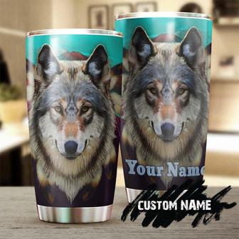 Gift For Him For Her, Native American Wolf Personalized Stainless Steel 20oz Tumbler, Wolf Lover Tumbler Birthday Gift Gift For Her For Him, unique Present gift For Native American - Thegiftio