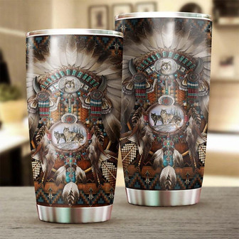 Native Wolf Dreamcatcher Steel Tumbler Wolf Lover Tumbler Birthday Gift Gift For Her For Him Unique Present - Thegiftio UK