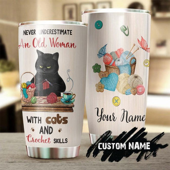 Custom Gift For Her, Never Underestimate Women Loves Crochet Cat Personalized Stainless Steel 20oz Tumbler Knitting Tumbler birthday Gift For Mom Present For Crocheter - Thegiftio
