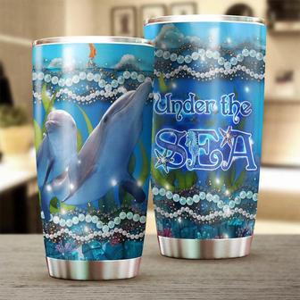 Gift For Her , Dolphin Animals Stainless Steel Tumbler 20oz, Ocean Pearl Happy Dolphin Personalized Dolphin Tumbler, Christmas Birthday Valentine Dolphin Lover - Thegiftio UK