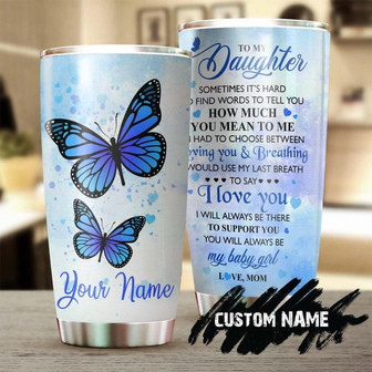Orange Butterfly Mom To Daughter Always Support You Personalized Tumblerbirthday Gift Christmas Gift For Butterfly Lover For Daughter - Thegiftio UK