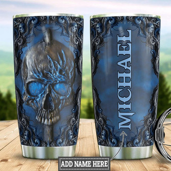 Personalized Blue Skull Woody Style Stainless Steel Tumbler - Thegiftio UK