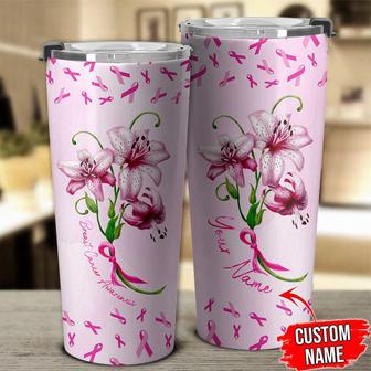 Personalized Breast Cancer Tyler Lily Tumbler - Thegiftio UK