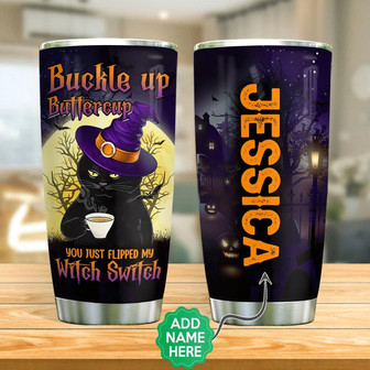 Personalized Coffee Cat Halloween Stainless Steel Tumbler - Thegiftio
