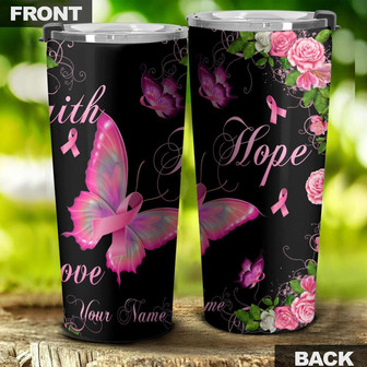 Personalized Faith Hope Love Breast Cancer Butterfly Tumbler - Thegiftio UK